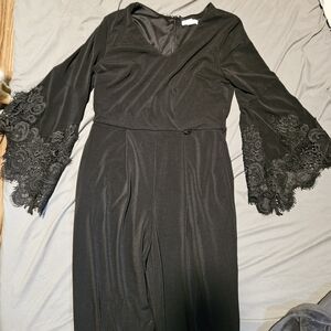 C Est 1946 Jump Suit Black Women's With Lace Flare Sleeves Belt Not Included